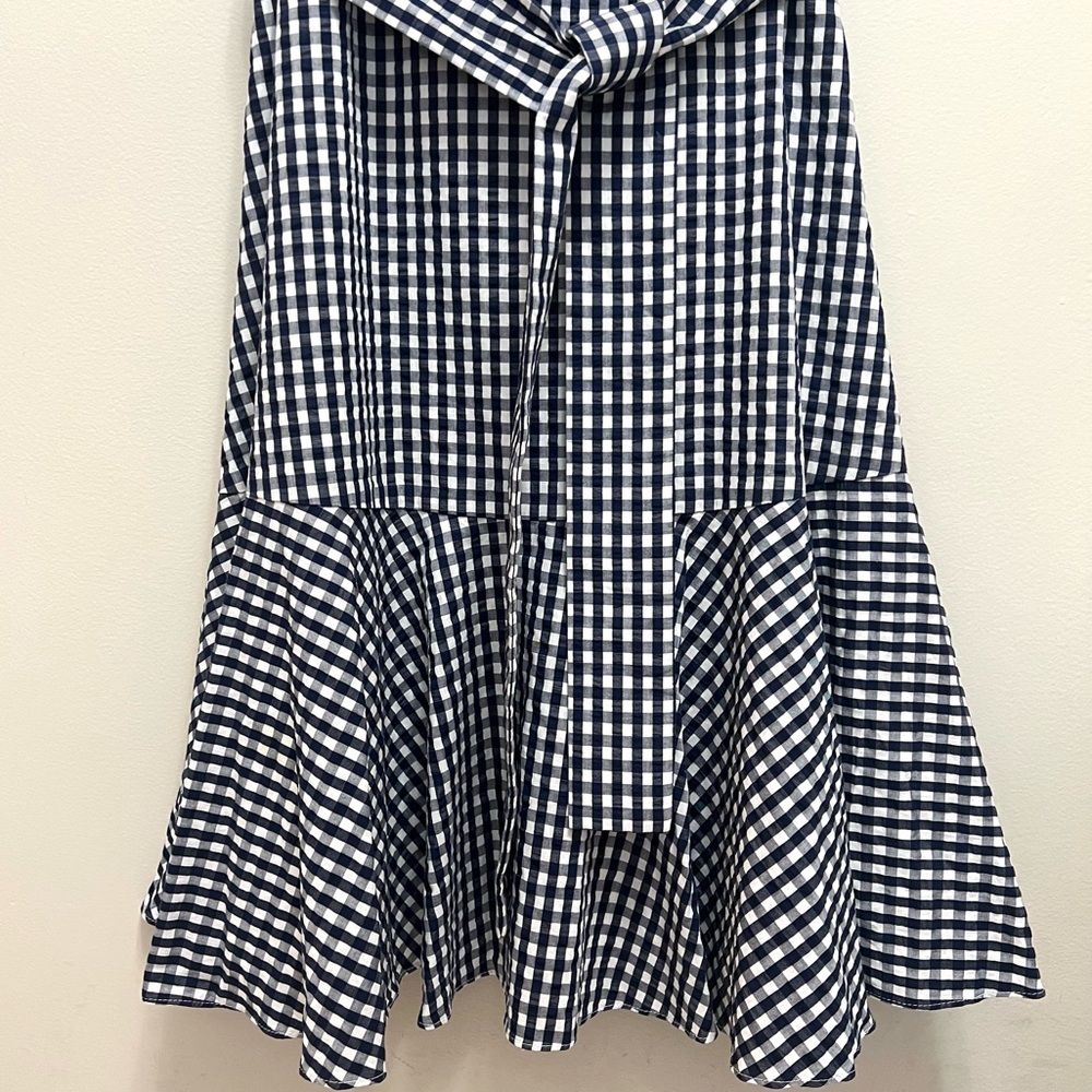 J. Crew Gingham Ruffle Hem Midi Dress Fit & Flare Sleeveless Blue - Picture 5 of 11